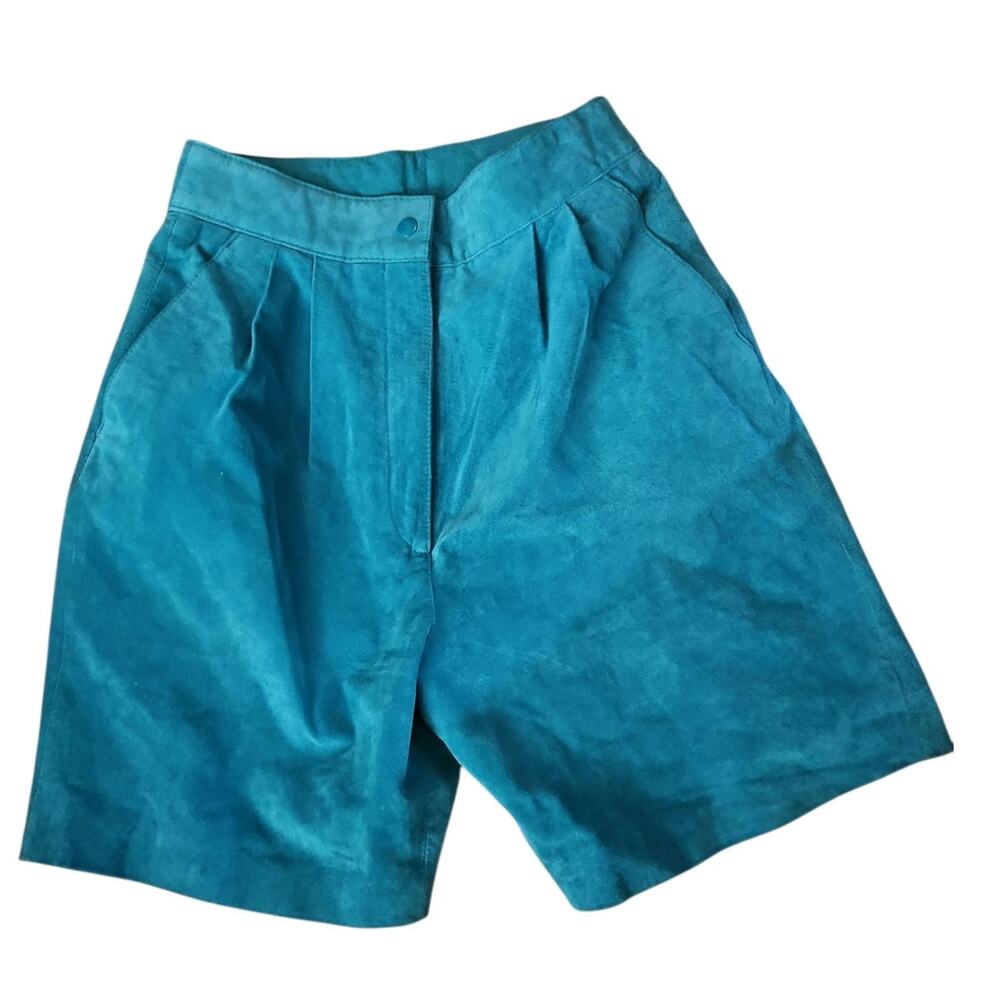 Chia Retro 80s 90s Vintage Suede Turquoise Women Shorts